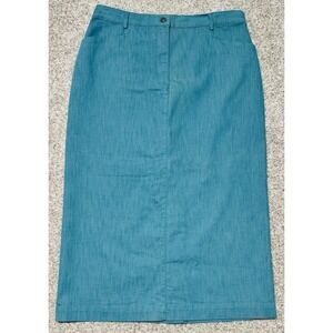 Christopher & Banks Pencil Skirt Womens 14 Teal Modest Maxi Stretch Denim *NWT*